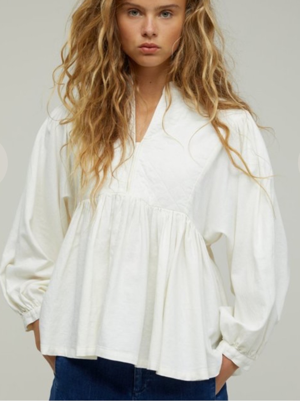 Closed White V-Neck Peplum Tunic Top